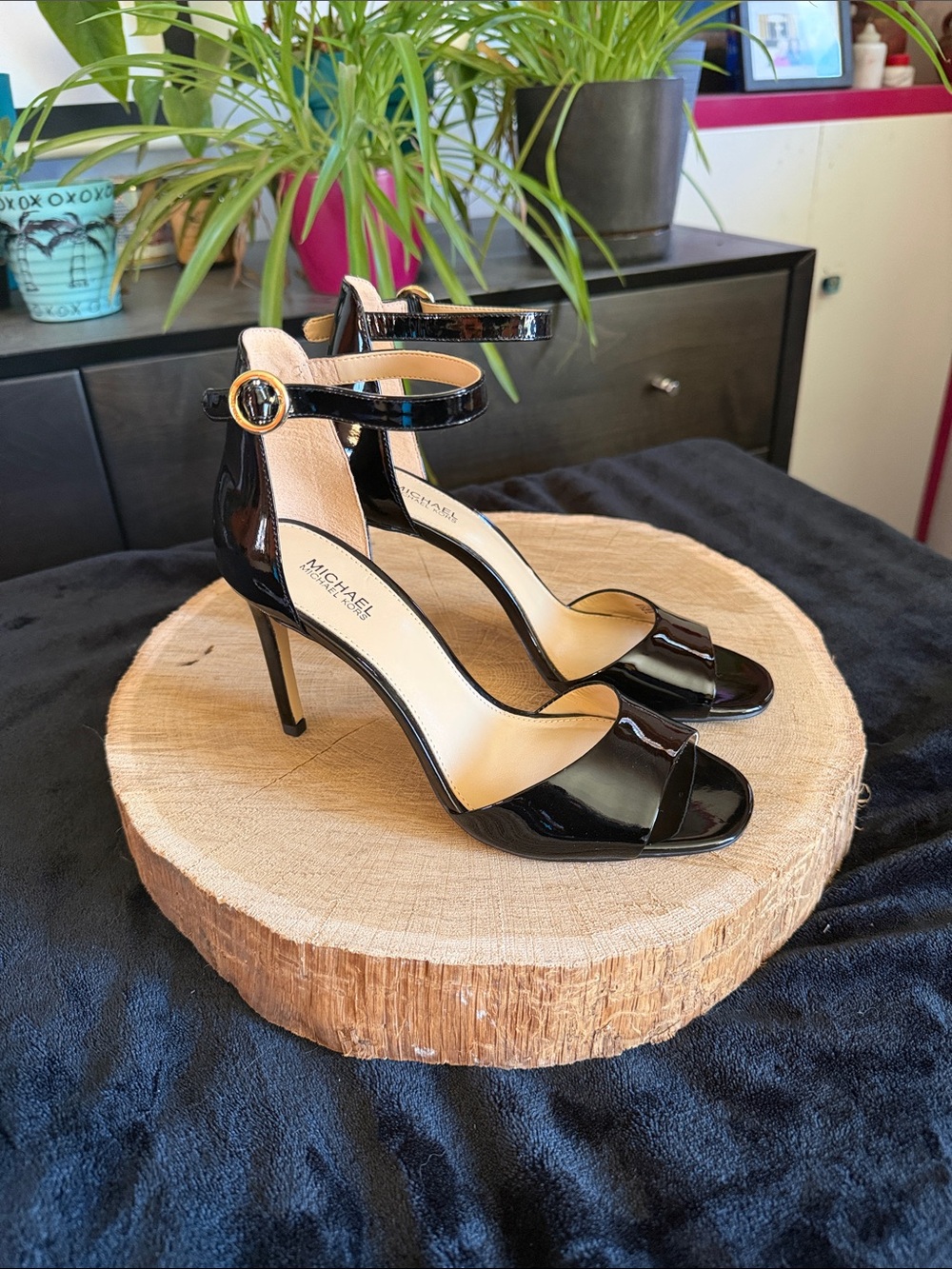 Michael Kors Black Patent Leather Ankle-Strap Stiletto Sandals